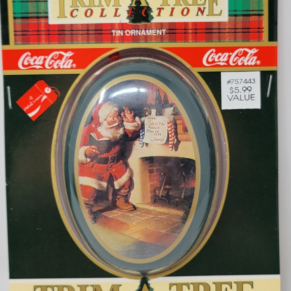 Set of 6 Vintage 1991 Coca Cola Santa Tin Trinket Box Christmas Ornaments - New - Picture 11 of 16